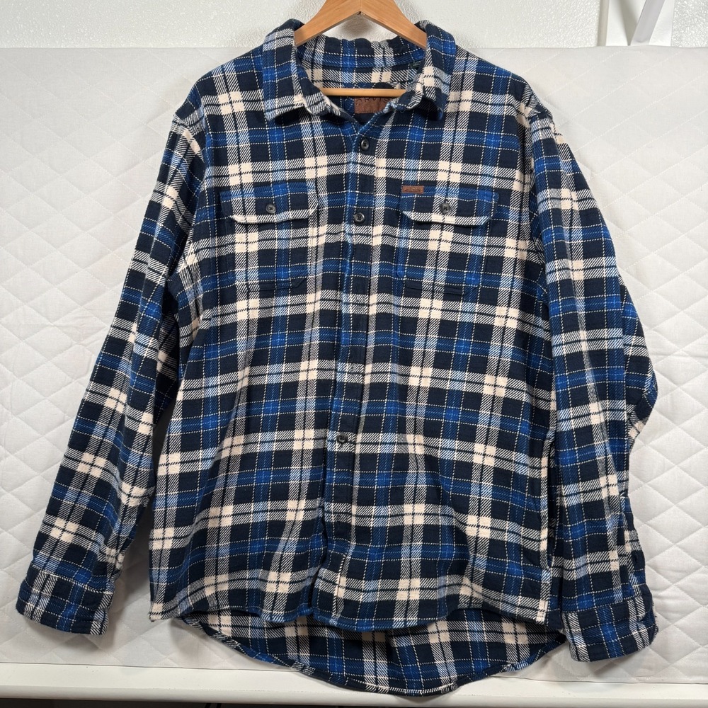 Orvis Perfect Flannel Shirtβ Mens L Blue Plaid Soft Heavyweight 100% Cotton